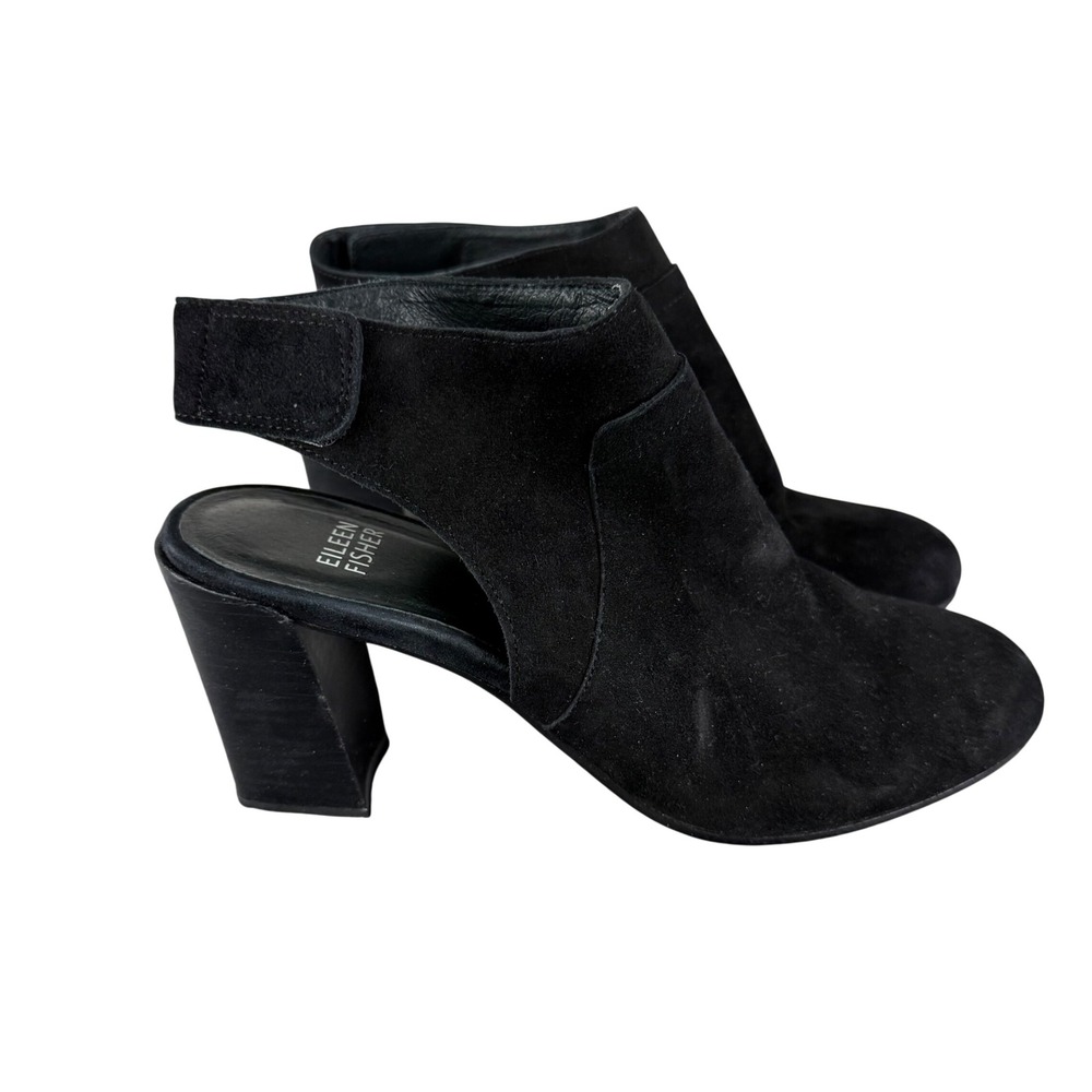 Eileen Fisher Ideal‎ Black Suede Closed Toe Sling Back Heels Size 7.5